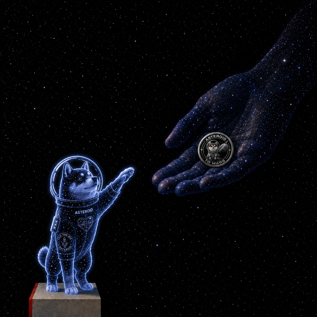 Cosmic hand holding the SPCX69420 emblem